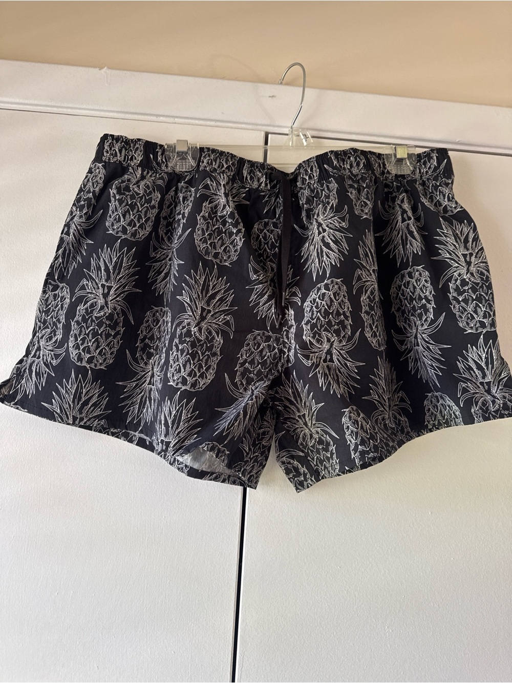 Lauren James Pineapple Swim Trunks Black White 4” Inseam XL